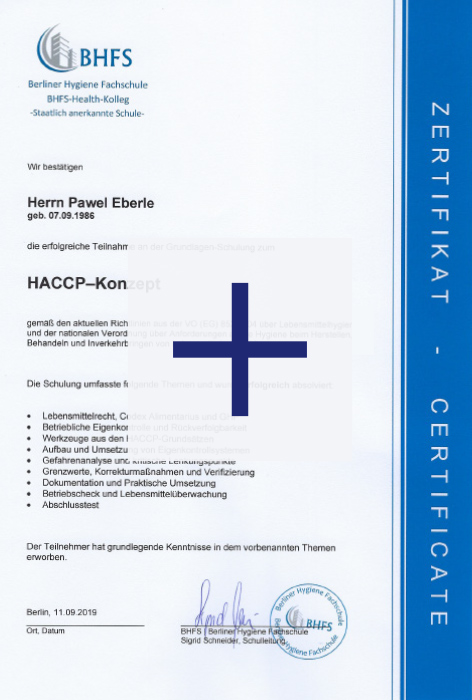 HACCP-Zertifikat